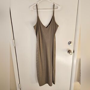 Fashion Nova Army Green Ribbed Sleeveless Dress With Slit